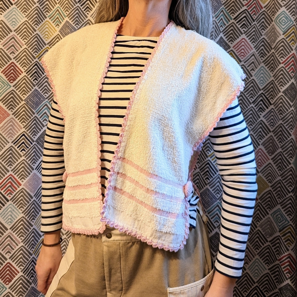 VINTAGE TOWEL VEST swim cover 1980's 80's S M